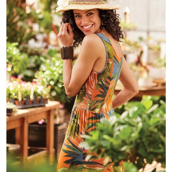 Soft Surroundings Fabiana Tropical Print Ruffle Hem Shirred Maxi Dress Small - Picture 10 of 10